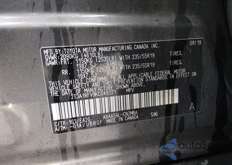 2019 Toyota Rav4 Xle Premium from USA, damaged, VIN 2T3A1RFV9KC049321